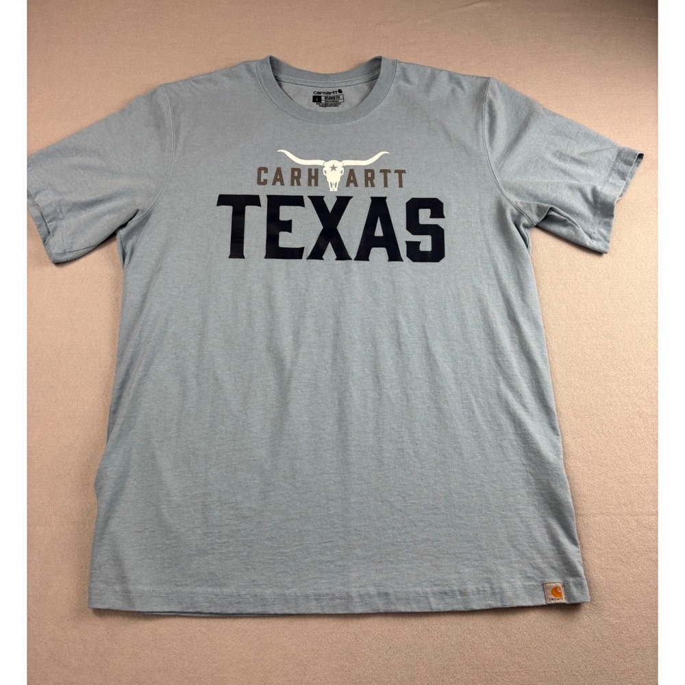 Carhartt Texas Longhorn Graphic T-Shirt Men's Large L Relaxed Fit Light Blue